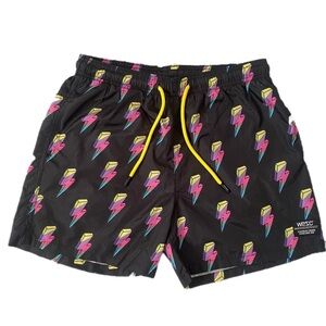 WESC Men’s Black Drawstring Swim Trunks Hot Pants Colorful Lightning Pride Sz S